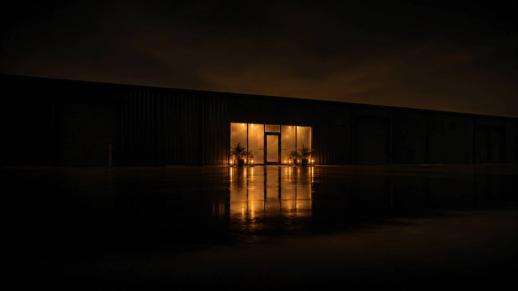 The illuminated entrance to NOWHERE at night