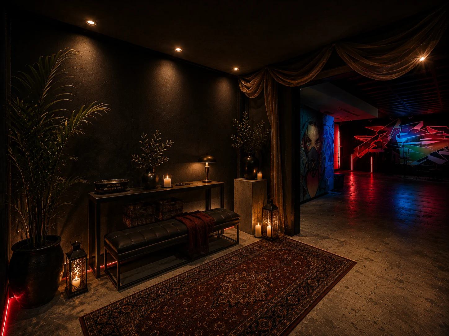 NOWHERE threshold and main hall placeholder for review